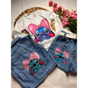 Conjunto Stitch 3 peças, Casaco, Short e Blusa